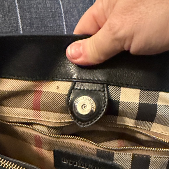 Burberry Black Leather Shoulder Bag with Signature Check Sides - Picture 7 of 8